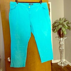 Turquoise denim acid wash jeans
